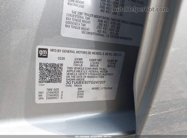 3GTUUEE83TG247207 2026 GMC SIERRA Серый Вид подкапотного пространства