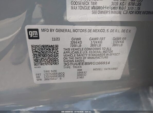 3GTUUEE85RG166914 2024 GMC SIERRA Gray Vista del compartimento del motor