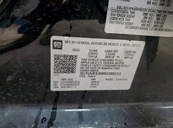 3GTUUEE88RG388153 2024 GMC SIERRA Black VIN კოდის სტიკერის ხედი
