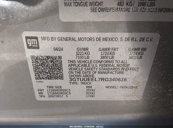 3GTUUEEL7RG340616 2024 GMC SIERRA Серебряный Вид подкапотного пространства