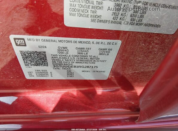 3GTUUGE81RG287175 2024 GMC SIERRA Red Вид підкапотного простору
