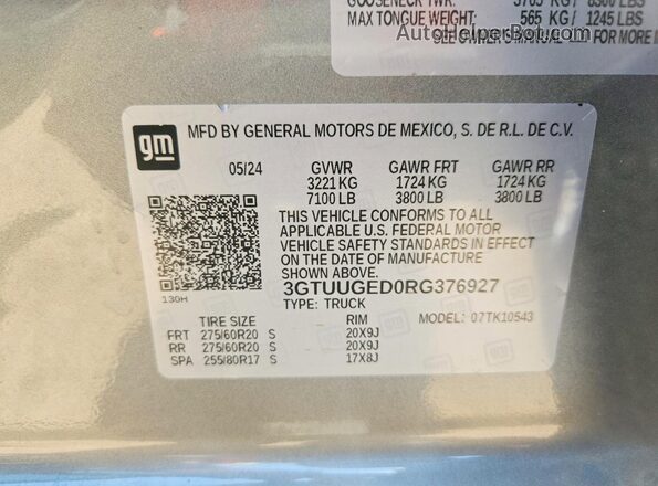 3GTUUGED0RG376927 2024 GMC SIERRA Gray Vista del compartimento del motor