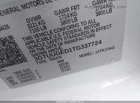 3GTUUGED1TG337724 2026 GMC SIERRA White Вид підкапотного простору