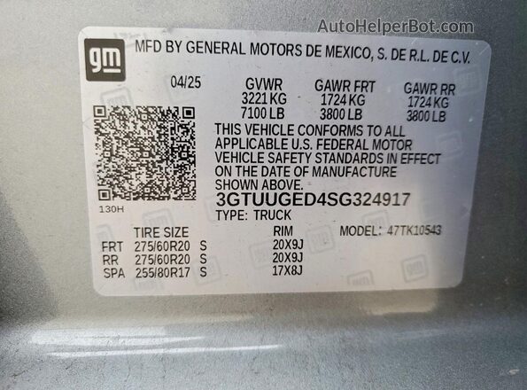 3GTUUGED4SG324917 2025 GMC SIERRA Gray Widok komory silnika