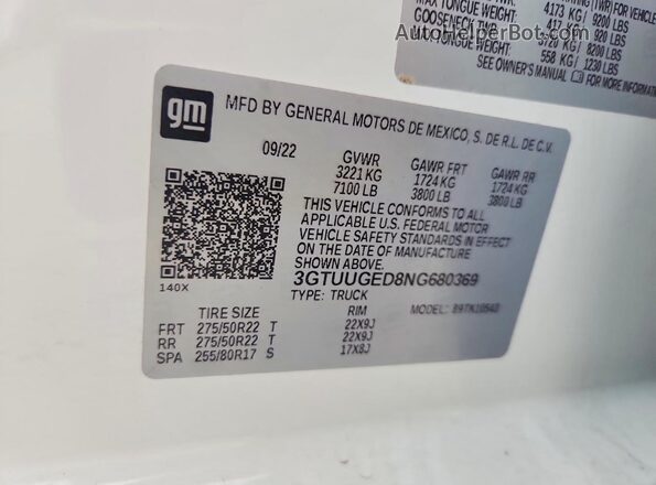 3GTUUGED8NG680369 2022 GMC SIERRA Белый Вид подкапотного пространства