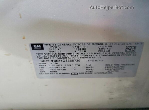 3GYFNBE31GS566739 2016 CADILLAC SRX Beige Widok komory silnika