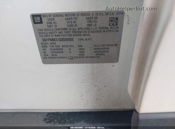 3GYFNBE31GS585050 2016 CADILLAC SRX White Вид підкапотного простору