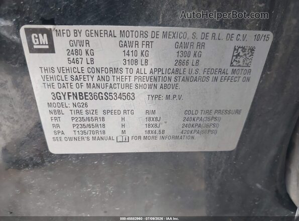 3GYFNBE36GS534563 2016 CADILLAC SRX Black Vista del compartimento del motor