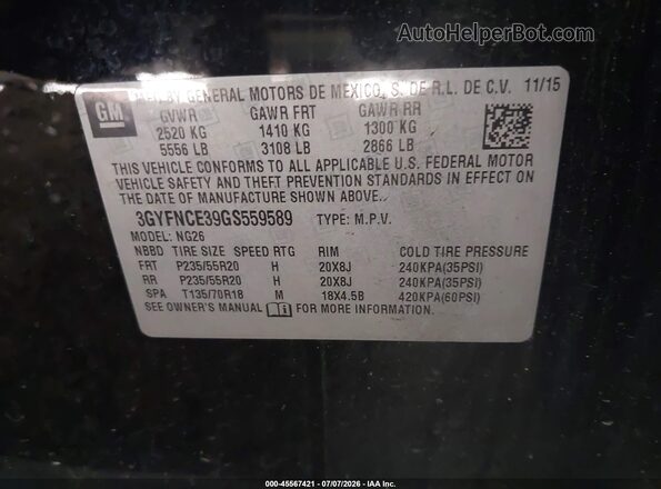3GYFNCE39GS559589 2016 CADILLAC SRX Black Widok komory silnika