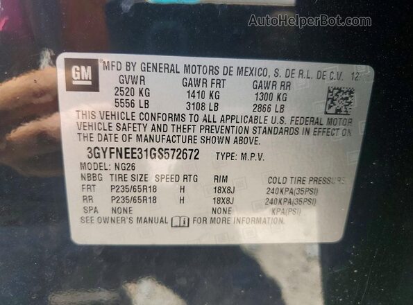 3GYFNEE31GS572672 2016 CADILLAC SRX Черный Вид наклейки с VIN-кодом