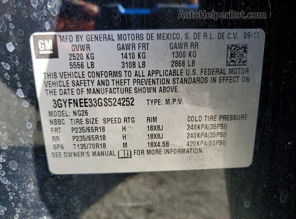 3GYFNEE33GS524252 2016 CADILLAC SRX Black VIN sticker view