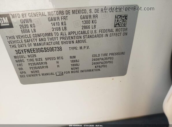 3GYFNEE35GS506738 2016 CADILLAC SRX White Engine compartment view