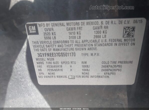 3GYFNEE37GS501170 2016 CADILLAC SRX Black Вид підкапотного простору