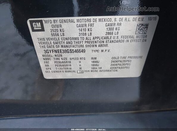 3GYFNEE38GS546649 2016 CADILLAC SRX Черный Вид подкапотного пространства