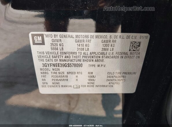 3GYFNEE39GS578090 2016 CADILLAC SRX Черный Вид подкапотного пространства