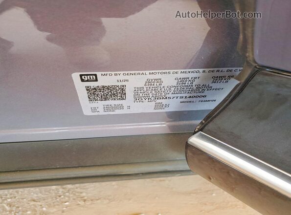 3GYK3BM57TS140006 2026 CADILLAC OPTIQ Gray VIN կոդի պիտակի տեսք