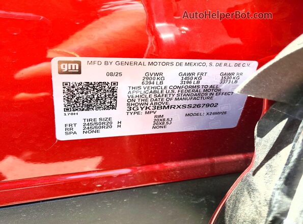 3GYK3BMRXSS267902 2025 CADILLAC OPTIQ Red Вид наклейки з VIN-кодом