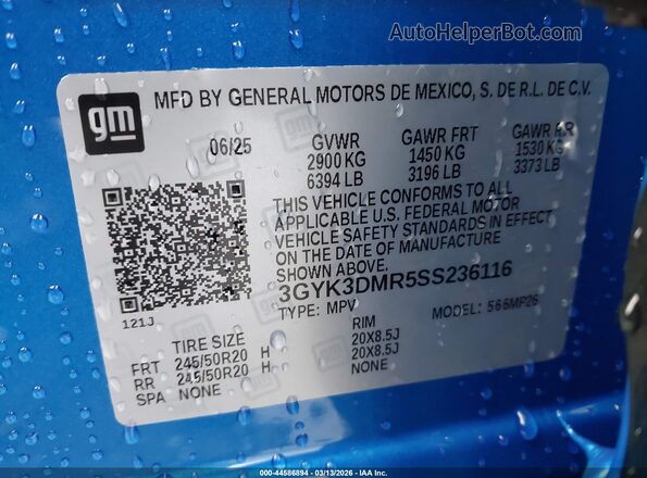3GYK3DMR5SS236116 2025 CADILLAC OPTIQ Blue ძრავის განყოფილების ხედი