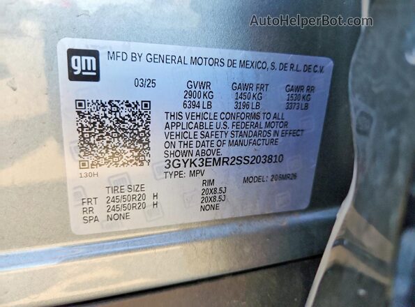 3GYK3EMR2SS203810 2025 CADILLAC OPTIQ Серый Вид наклейки с VIN-кодом