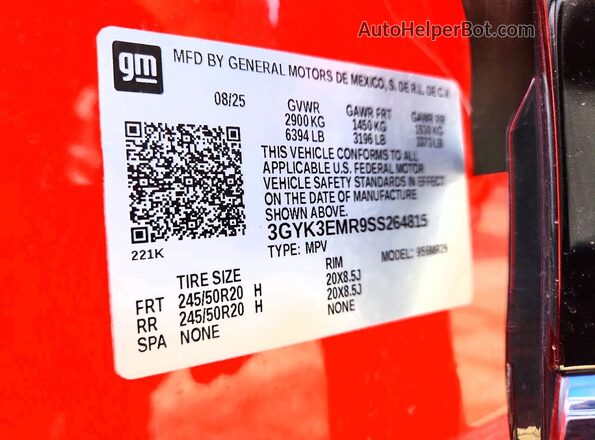 3GYK3EMR9SS264815 2025 CADILLAC OPTIQ Orange VIN sticker view