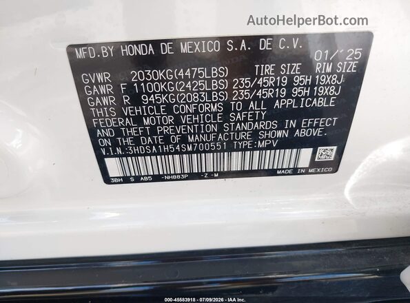 3HDSA1H54SM700551 2025 ACURA ADX White Vista del compartimento del motor