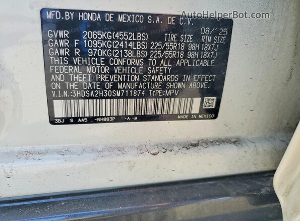 3HDSA2H30SM711874 2025 ACURA ADX White Սալոնի 360 աստիճան տեսք