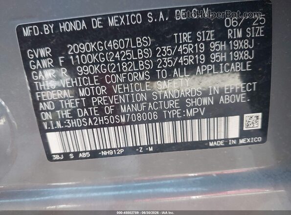 3HDSA2H50SM708006 2025 ACURA ADX Gray Widok komory silnika