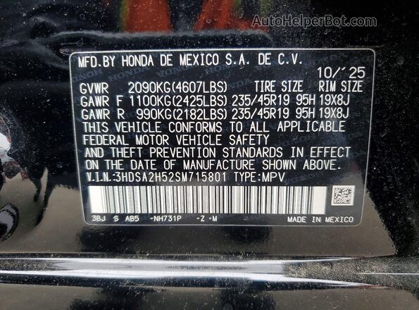 3HDSA2H52SM715801 2025 ACURA ADX Black Widok naklejki z numerem VIN