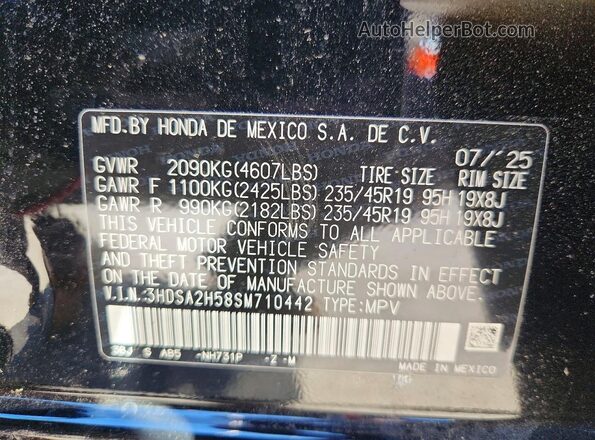 3HDSA2H58SM710442 2025 ACURA ADX Black Vista de la etiqueta del VIN