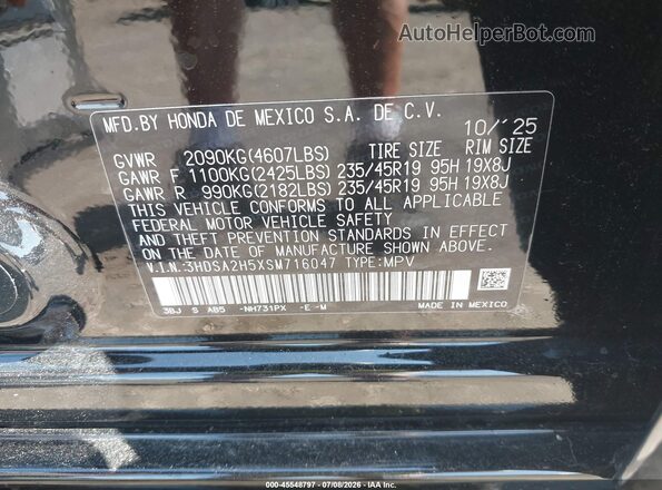 3HDSA2H5XSM716047 2025 ACURA ADX Black Вид підкапотного простору