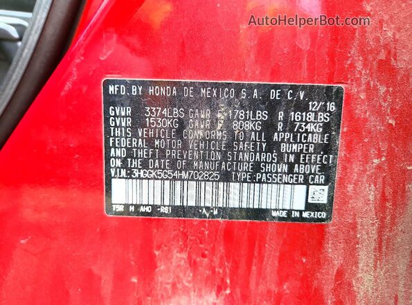 3HGGK5G54HM702825 2017 HONDA FIT Красный Вид подкапотного пространства