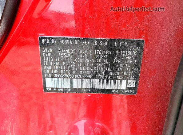3HGGK5G58HM707848 2017 HONDA FIT Red Widok komory silnika