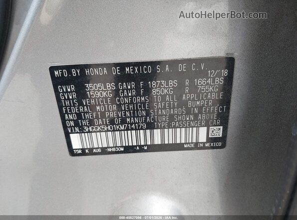 3HGGK5H01KM714179 2019 HONDA FIT Серебряный Вид подкапотного пространства