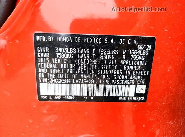 3HGGK5H41LM718429 2020 HONDA FIT Orange Вид підкапотного простору