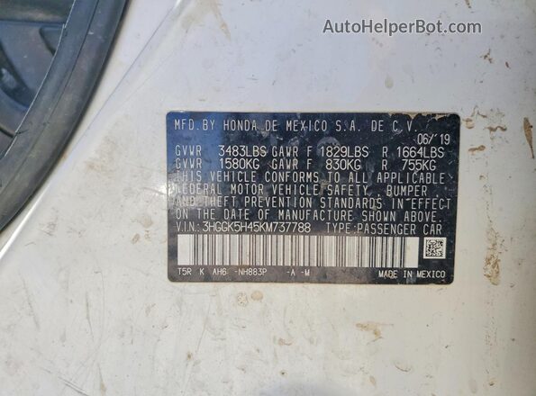 3HGGK5H45KM737788 2019 HONDA FIT White Շարժիչի բաժամունքի տեսք