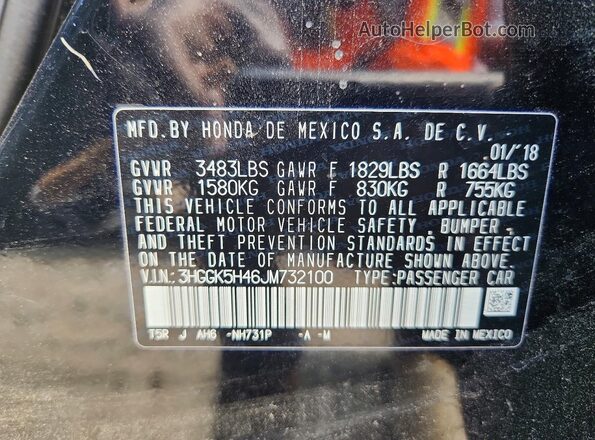 3HGGK5H46JM732100 2018 HONDA FIT Черный Вид подкапотного пространства