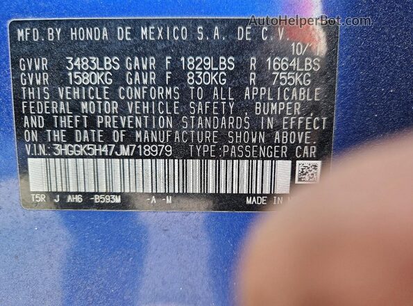 3HGGK5H47JM718979 2018 HONDA FIT Blue Вид підкапотного простору
