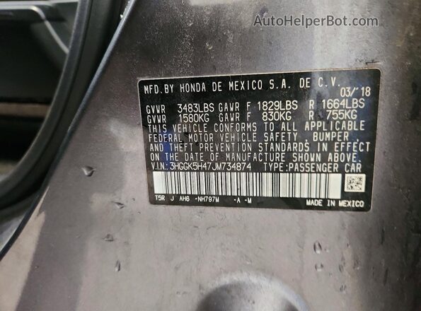 3HGGK5H47JM734874 2018 HONDA FIT Gray Շարժիչի բաժամունքի տեսք