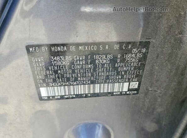 3HGGK5H47KM707434 2019 HONDA FIT Gray Widok komory silnika