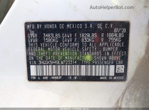3HGGK5H49LM723314 2020 HONDA FIT White Engine compartment view