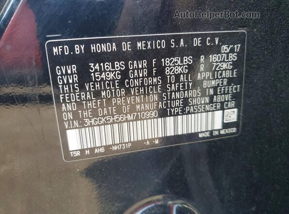 3HGGK5H56HM710990 2017 HONDA FIT Черный Вид наклейки с VIN-кодом