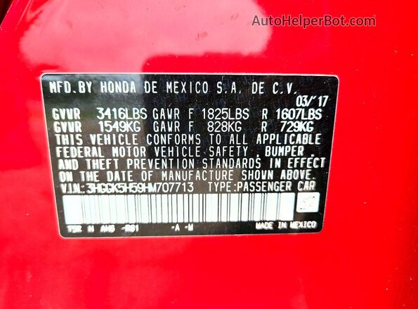 3HGGK5H59HM707713 2017 HONDA FIT Red ძრავის განყოფილების ხედი