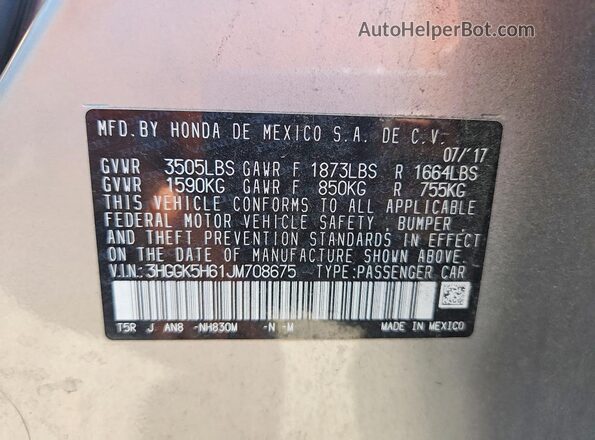 3HGGK5H61JM708675 2018 HONDA FIT Silver Engine compartment view