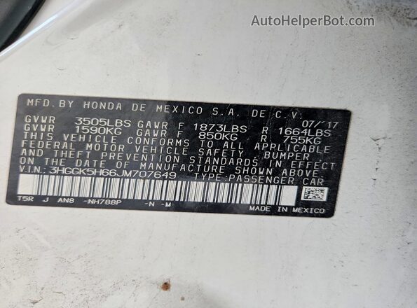 3HGGK5H66JM707649 2018 HONDA FIT White Engine compartment view