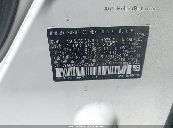 3HGGK5H67KM752813 2019 HONDA FIT White Widok komory silnika