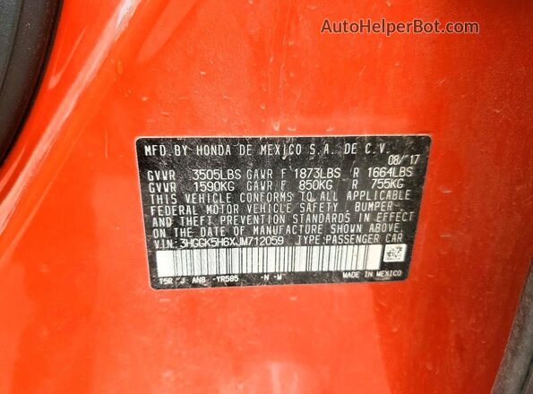 3HGGK5H6XJM712059 2018 HONDA FIT Orange VIN sticker view