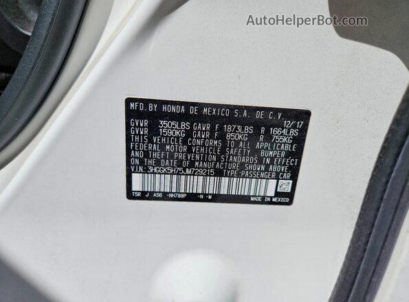 3HGGK5H75JM729215 2018 HONDA FIT White Vista de la etiqueta del VIN