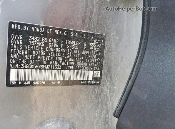 3HGGK5H76HM711333 2017 HONDA FIT Charcoal Вид наклейки з VIN-кодом