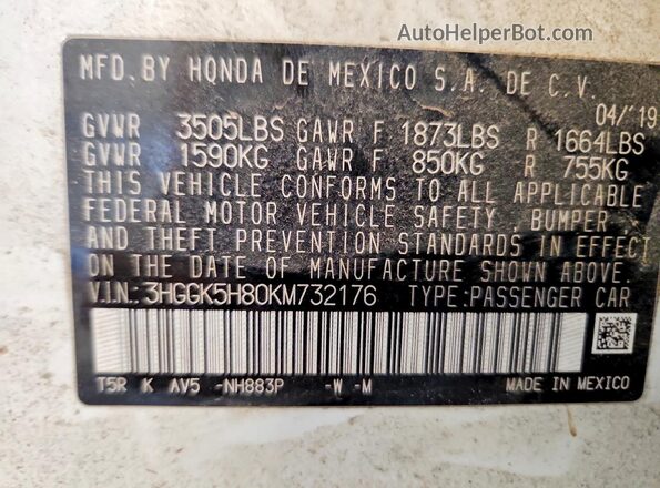 3HGGK5H80KM732176 2019 HONDA FIT White Вид підкапотного простору
