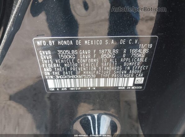 3HGGK5H80KM752539 2019 HONDA FIT Black Vista del compartimento del motor